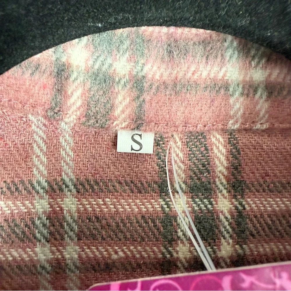 Yakita Womens Plaid Flannel Shirt Jacket Pink Button Down NWT Small - Picture 5 of 11